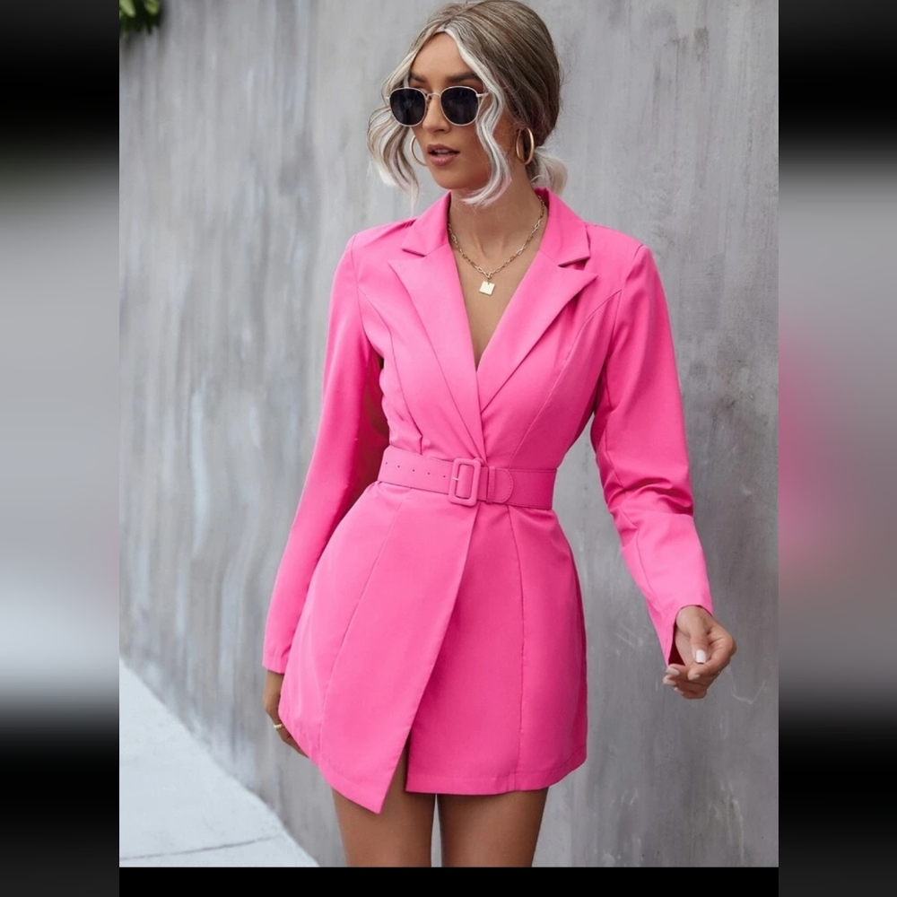 Lapel Neck Belted Blazer Dress -Size 6